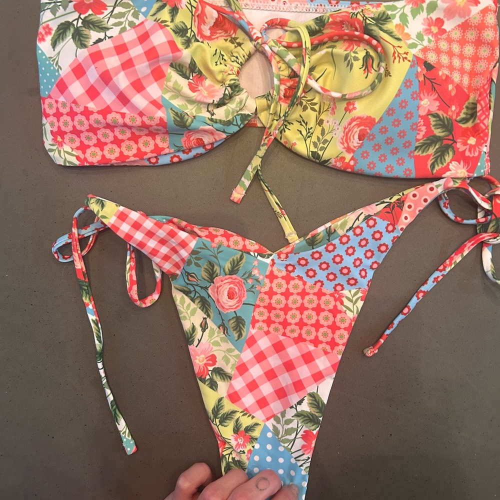 Zara Multicolor Floral Patchwork String Bikini - … - image 6